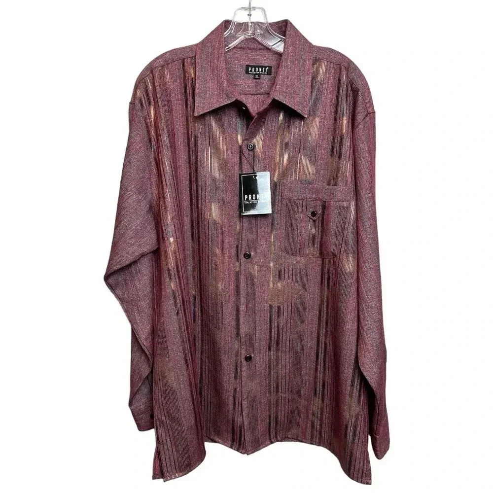 Pronti Collection By‎ Phita Mens Long Sleeve Button Front Shirt